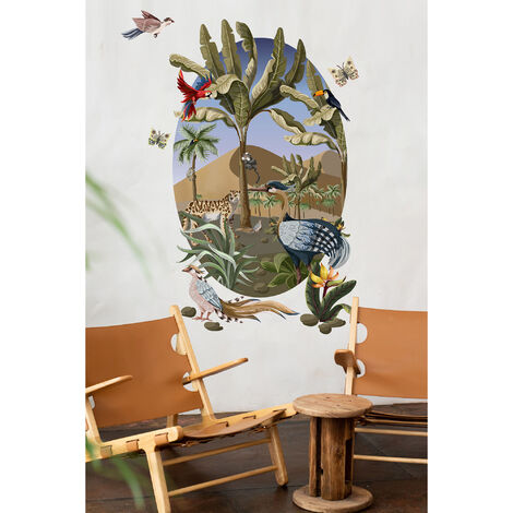 Grand papier peint panoramique découpé, faune sauvage naturel oasis saharienne, 147,5 cm X 83 cm (1/5)