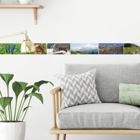 Frise adhésive décorative Montagne Châlets Sommets Enneigés 10x300cm: Photos pour Murs et Plafonds, Décoration Intérieure. (1/5)