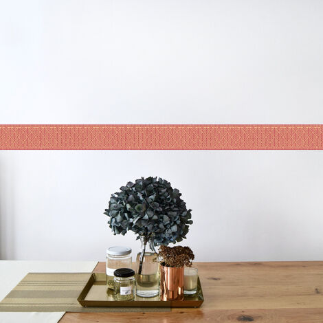 Frise adhésive rouge 10x300cm, déco artistique fleurs symétriques pour murs et sols - Décoration murale fleurs symétriques