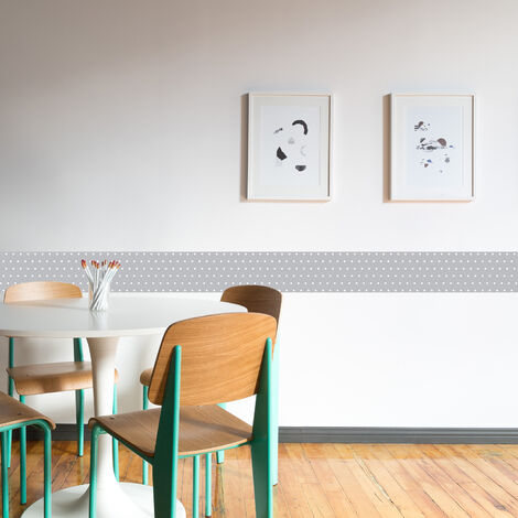 Frise adhésive 10x300cm, Décoration murale, Pointillets blancs sur fond gris, Décorez votre mur avec style et élégance  (1/5)