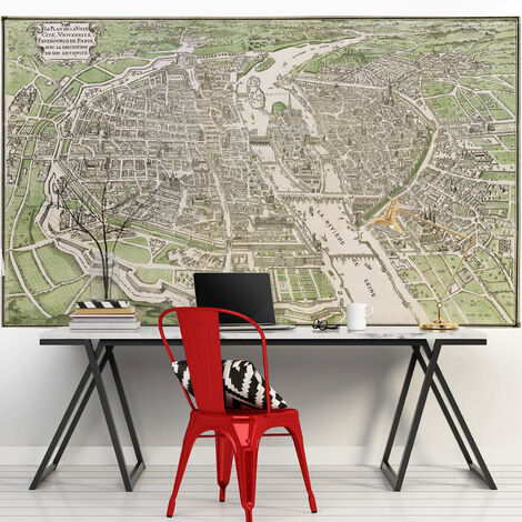 Papier peint Paris, carte ancienne, 250 cm X 150 cm, panoramique, décor mural. (1/2)