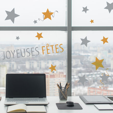 Stickers Noël Citation Fêtes, 29,7 cm x 21 cm, Joyeux avec Étoiles Dorées et Argentées, Décoratifs Électrostatiques, Idée Cadeau Fêtes (1/3)