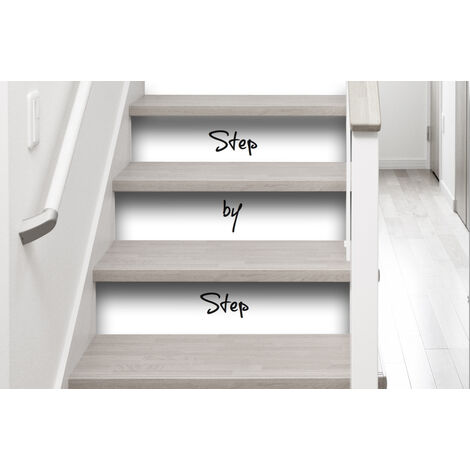 Sticker adhésif 100 cm X 19,5 cm pour homestaging - Contremarche Step by Step, Fond Blanc et Texte - Décoration Murale Facile et Rapide. (1/2)