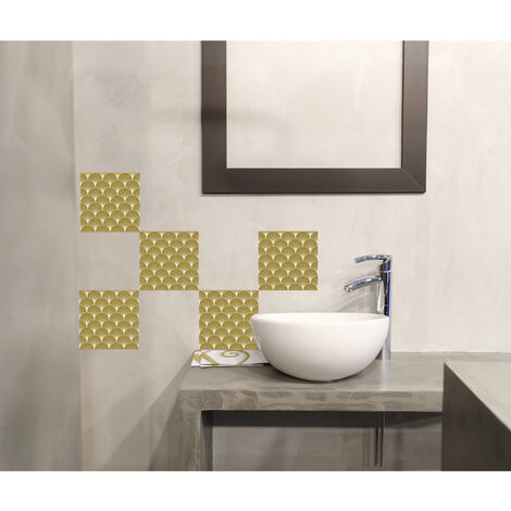 Sticker adhésif 15x15 cm - Décoration intérieure Homestaging - Traits géométriques blancs sur fond jaune (1/2)