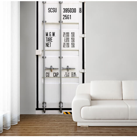 Papier peint industriel gris 250 cm X 96 cm, porte de conteneur, photo panoramique, décoration murale unique. (1/4)