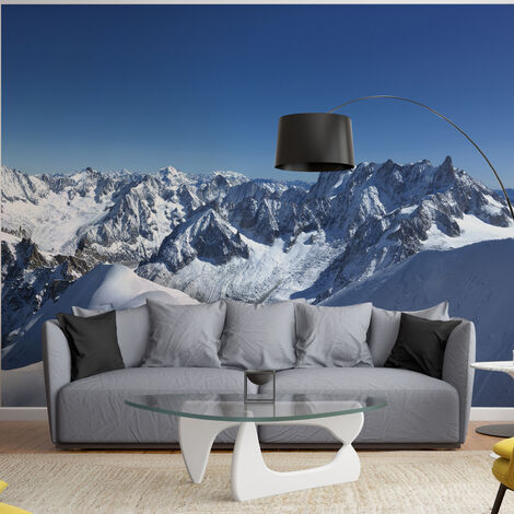 Papier peint photo chaîne montagne sous neige épaisse, 250 cm X 270 cm, panoramique. (1/4)