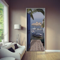 Sticker Porte Pont en bois de l'océan Papier Peint pour Porte Stickers Trompe Loeil Papier Peint 3d Trompe L'oeil Poster de Porte L90 x H210cm