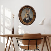 Sticker décoratif, tableau d'un lapin élégant trompe l'oeil, en costume, vintage, 68 cm X 48 cm