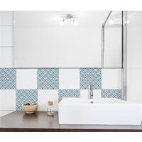 Sticker adhésif carrelage terrazo bleu, carrés alignés, formes géométriques, 20 cm X 20 cm, x4, pour homestaging déco intérieure