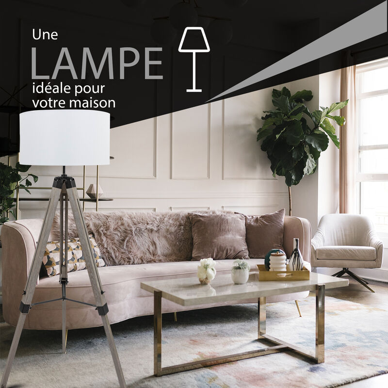 Lampadaire trépied House noir, métal & verre Hauteur 151 cm Atmosphera