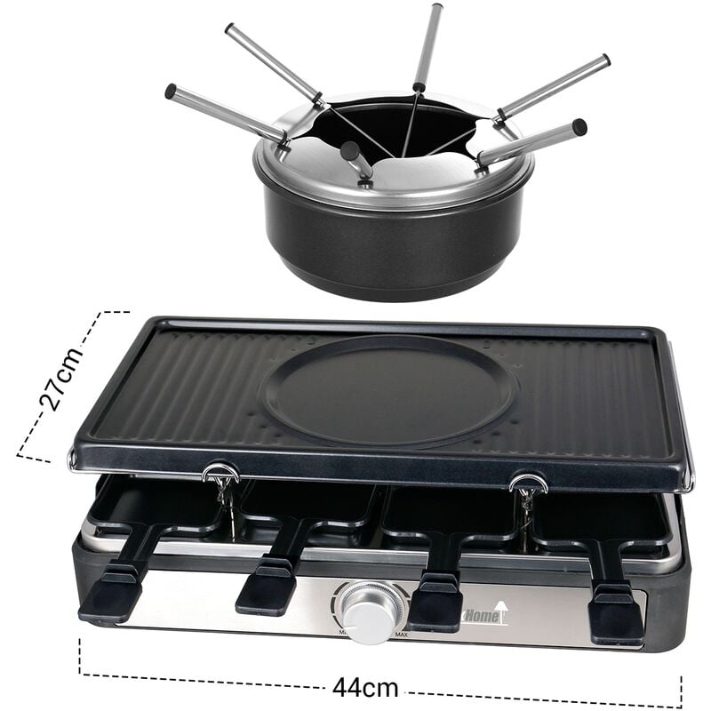 MaxxHome Appareil à raclette - Gourmet Set - 8 Personnes - Antiadhésif - Avec Ensemble à Fondue - Noir 2