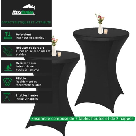 MaxxGarden Table debout - 2 pièces incl. housse - Table pliante de réception Incl. 2x jupe de table haute noire - ø80 x 115cm - Blanc