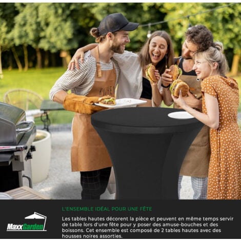 MaxxGarden Table debout - 2 pièces incl. housse - Table pliante de réception Incl. 2x jupe de table haute noire - ø80 x 115cm - Blanc