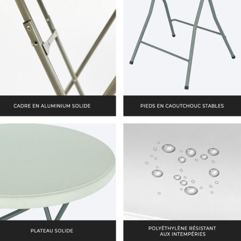 MaxxGarden Table debout - 2 pièces incl. housse - Table pliante de réception Incl. 2x jupe de table haute noire - ø80 x 115cm - Blanc