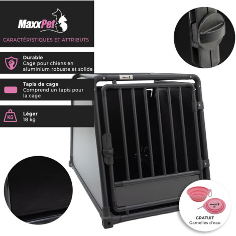 MaxxPet Cage pour Chien 65x92x70 cm – Caisse De Transport pour Chien Pliable – 1 Porte – Cage Chien Voiture en Aluminium Pro – pour Chien Et Chat – Noir