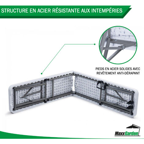 Banc Pliable MaxxGarden 183cm - Blanc - Intérieur/Extérieur - Camping, Plage, Terrasse - 100kg Charge