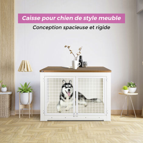 MaxxPet Cage pour chien en bois - Cage - Maison pour chien d'intérieur - 106x60x77cm - Blanc