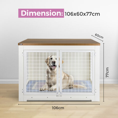 MaxxPet Cage pour chien en bois - Cage - Maison pour chien d'intérieur - 106x60x77cm - Blanc