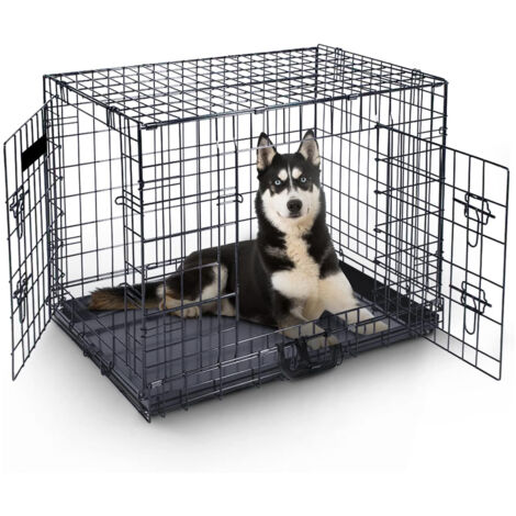 [JAMAIS UTILISÉ] MaxxPet Cage pour Chien 122x74x81 cm - Avec poignée - Caisse de transport pliante - 2 Portes - Panier de Transport pour Chien - Banc pour chien - Noir