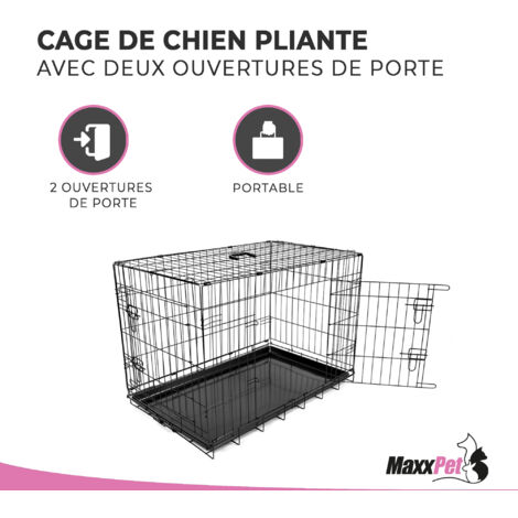 [JAMAIS UTILISÉ] MaxxPet Cage pour Chien 122x74x81 cm - Avec poignée - Caisse de transport pliante - 2 Portes - Panier de Transport pour Chien - Banc pour chien - Noir