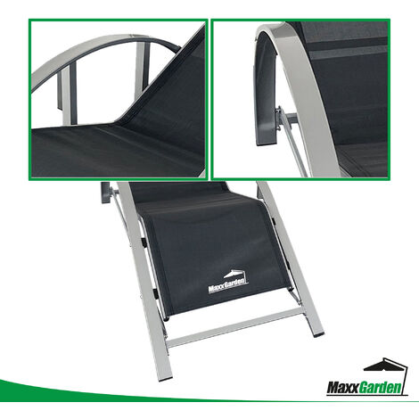 MaxxGarden Duo de bains de soleil en aluminium et textilène - avec table - Noir