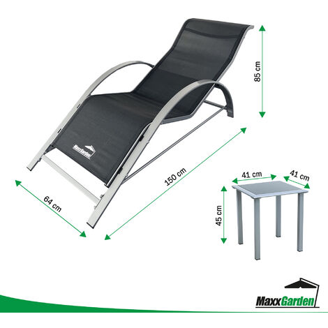 MaxxGarden Duo de bains de soleil en aluminium et textilène - avec table - Noir