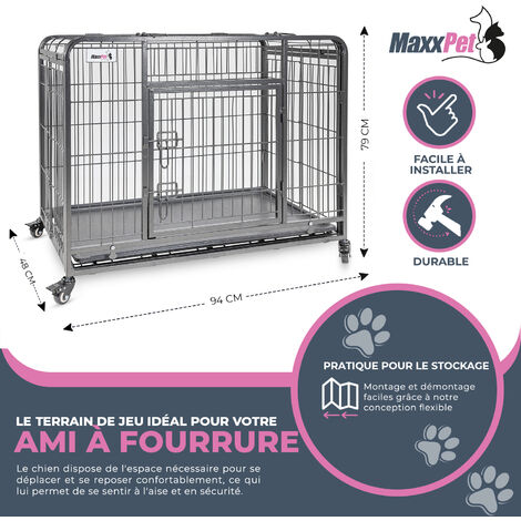 MaxxPet Cage Pour Chien - Cage Pliable en Métal Pour Chien - Cage Transport Chien Xxl - Avec Plaid Luxueux - Convient Pour le Transport - 79x48x61 cm - Gris