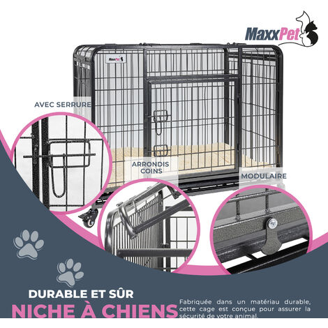 MaxxPet Cage Pour Chien - Cage Pliable en Métal Pour Chien - Cage Transport Chien Xxl - Avec Plaid Luxueux - Convient Pour le Transport - 79x48x61 cm - Gris