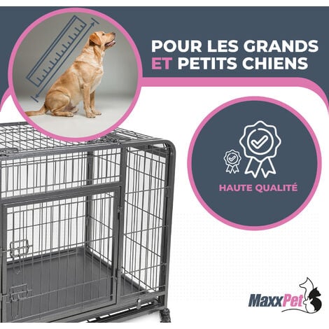 MaxxPet Cage Pour Chien - Cage Pliable en Métal Pour Chien - Cage Transport Chien Xxl - Avec Plaid Luxueux - Convient Pour le Transport - 79x48x61 cm - Gris