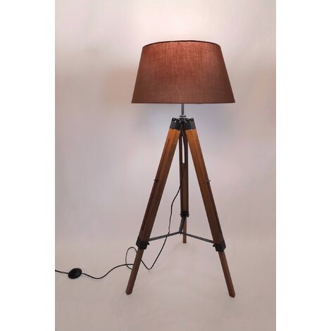 Lampadaire trépied led en bois 145 cm diamètre 45 cm max 60 watts abat jour  blanc style moderne scandinave luminaire lampe sur pied pour salon