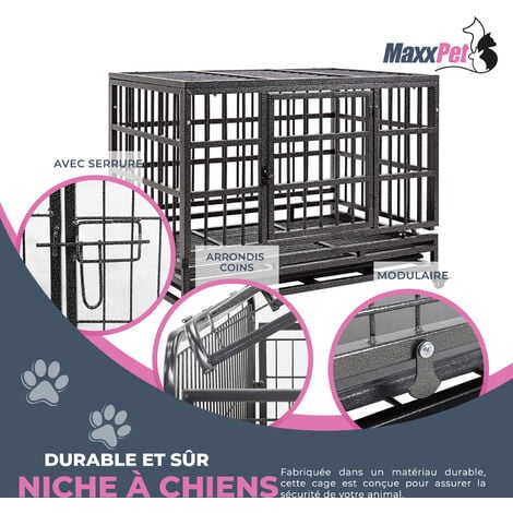 MaxxPet Cage pour chien 95x65x75 cm - Cage mobile pour chiots - 2 Ouvertures - Intérieur et Extérieur - Pliable - Noir