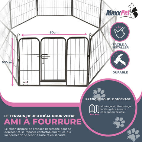 MaxxPet Enclos pour chien 80x100 cm - Modulaire - 8 panneaux - Parc pour chiots - Chenil pour chiens - Puppy Run - Noir