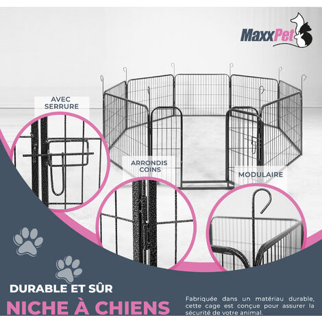 MaxxPet Enclos pour chien 80x100 cm - Modulaire - 8 panneaux - Parc pour chiots - Chenil pour chiens - Puppy Run - Noir