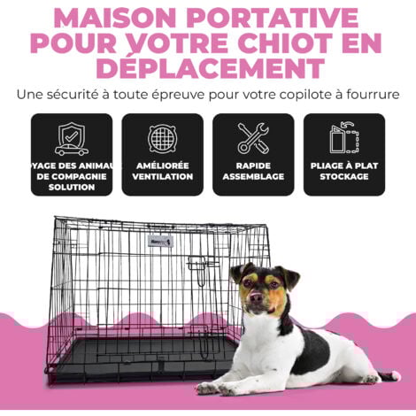 MaxxPet Cage pour Chien 78x47x55 cm - Pliable et transportable - avec Poignées et Plateau - 2 Ouvertures - Noir