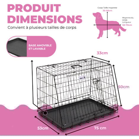 MaxxPet Cage pour Chien 78x47x55 cm - Pliable et transportable - avec Poignées et Plateau - 2 Ouvertures - Noir