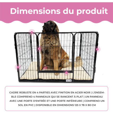 MaxxPet Cage pour chien - 125x78x80 cm - Bank pour chien avec plaque de base -  Caisse pour chien - Cage pour chiots - Noir