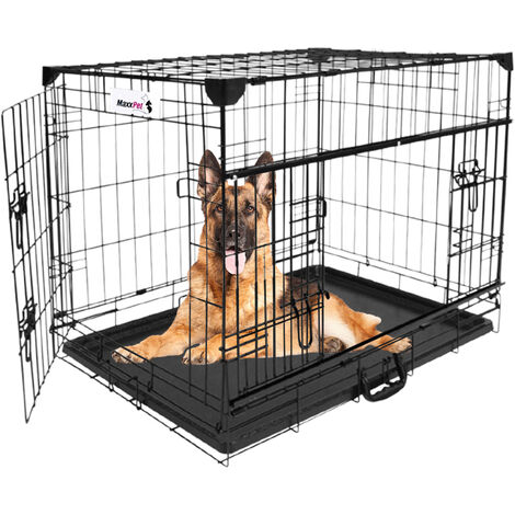 AREBOS Cage pour chien 92,5 x 60 x 66 cm Caisse de transport pour chien  voiture pliable Caisse de transport pour chien pliable Caisse de transport  pour chien avec 2 portes Cage