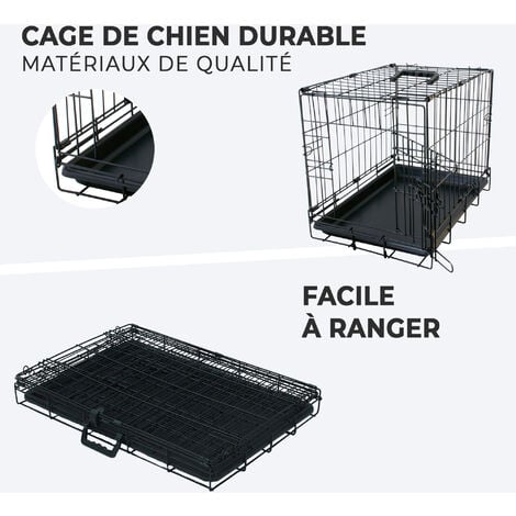 MaxxPet Cage pour Chien 63x44x50 cm - Avec poignée - Caisse de transport pliante - 2 Portes - Panier de Transport pour Chien - Banc pour chien - Noir
