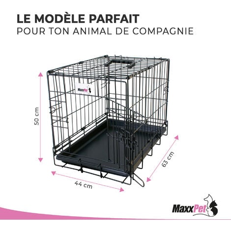 MaxxPet Cage pour Chien 63x44x50 cm - Avec poignée - Caisse de transport pliante - 2 Portes - Panier de Transport pour Chien - Banc pour chien - Noir