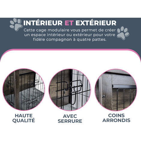 MaxxPet Cage Pour Chien En Bois - Banc Pour Chien - Cage De Style Meuble Pour La Maison - Cage Chien Interieur Avec 2 Portes - Niche Moderne Pour Chien - 83x55x64 cm - Brun