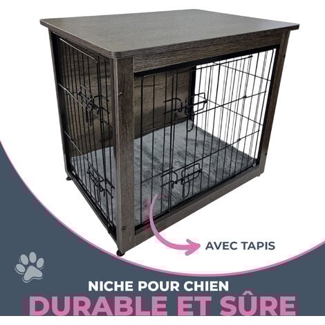 MaxxPet Cage Pour Chien En Bois - Banc Pour Chien - Cage De Style Meuble Pour La Maison - Cage Chien Interieur Avec 2 Portes - Niche Moderne Pour Chien - 83x55x64 cm - Brun