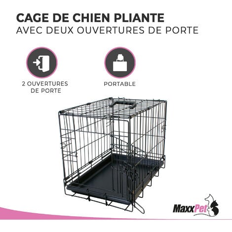MaxxPet Cage pour Chien 92x58x64 cm - Avec poignée - Caisse de transport pliante - 2 Portes - Panier de Transport pour Chien - Banc pour chien - Noir