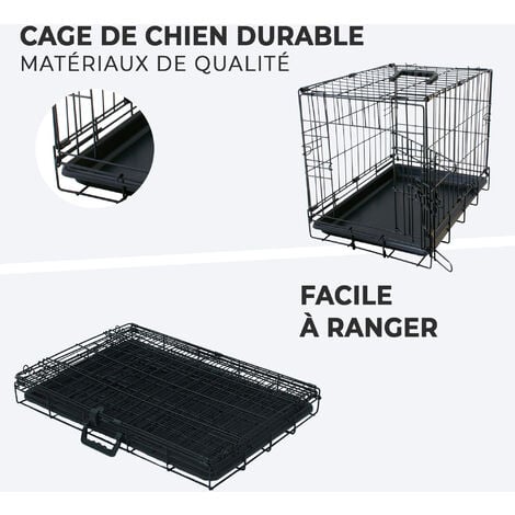 MaxxPet Cage pour Chien 92x58x64 cm - Avec poignée - Caisse de transport pliante - 2 Portes - Panier de Transport pour Chien - Banc pour chien - Noir