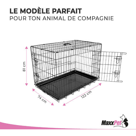 MaxxPet Cage pour Chien 122x74x81 cm - Avec poignée - Caisse de transport pliante - 2 Portes - Panier de Transport pour Chien - Banc pour chien - Noir
