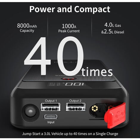 UTRAI Auto Starthilfe 1000A Batterie Ladegerät 8000mAh Notfall Power Bank  Booster mit LED Beleuchtung Ausgangs Gerät