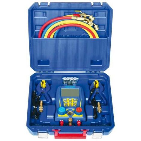 Plombservice – Manomètre électronique pour réfrigérants – Plage de mesure 0 à 6 MPa – Grand écran LCD rétroéclairé – 3 flexibles 1500 mm