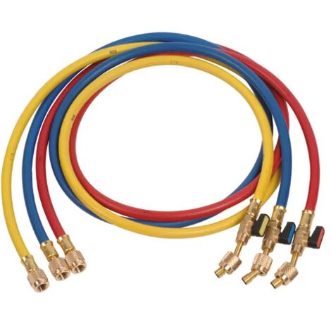 Plombservice – Jeu de 3 flexibles 5/16 SAE femelle droit x 5/16 SAE femelle 45° – Longueur 1500 mm – Conçu pour réfrigérant R410 – Flexible chauffage central
