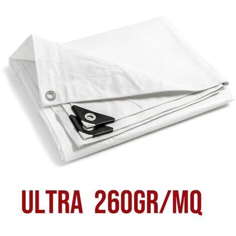 Telo PVC ULTRA 260gr occhiellato copertura impermeabile esterni Bianco 2,5X6m STI