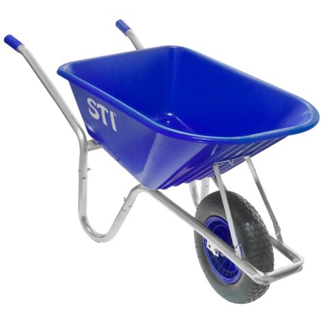 STI Carriola Blu 110lt portata 160kg Acciaio e Vasca in Polipropilene alta resistenza giardino cantiere muratura