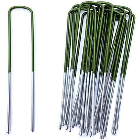 Kit 20 Picchetti Verdi Zincati fissaggio prato reti teli pacciamatura lungh 150mm Ø 3mm con testa VERDE STI